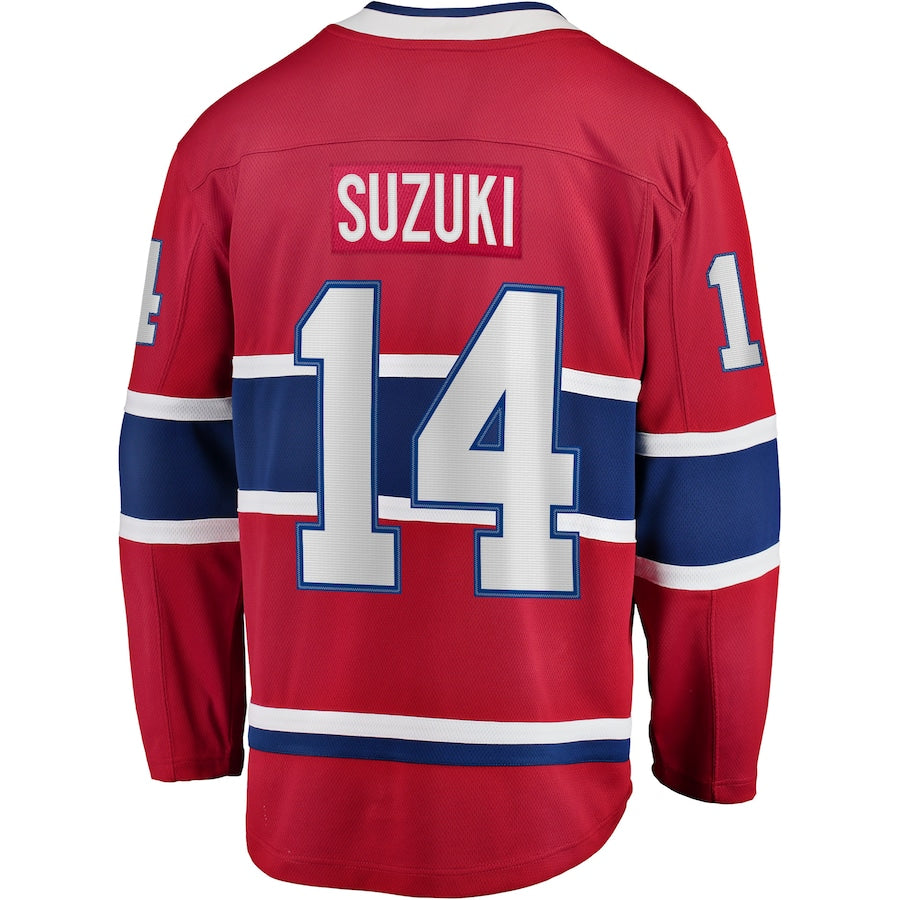 M.Canadiens #14 Nick Suzuki Fanatics Branded Home Premier Breakaway Player Jersey Jersey  Red Stitched American Hockey Jerseys