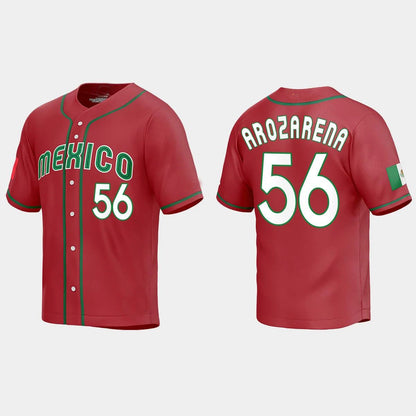 #56 RANDY AROZARENA MEXICO BASEBALL 2023 WORLD BASEBALL CLASSIC REPLICA JERSEY ¨C RED Stitches Baseball Jerseys