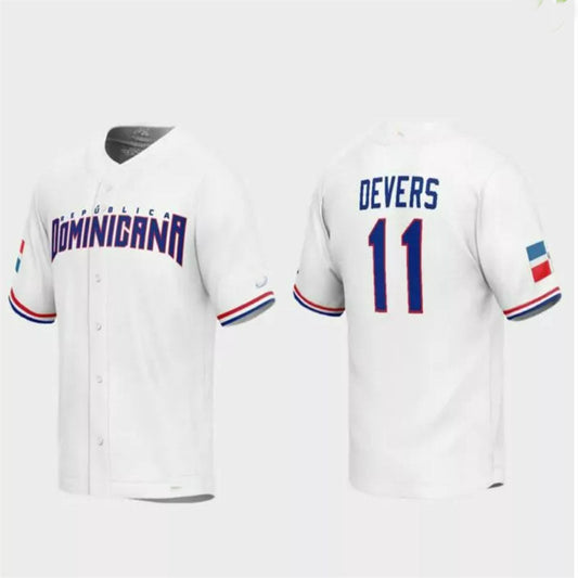 #11 Rafael Devers Dominican Republic Baseball 2023 World Baseball Classic Replica Jersey ¨C White Stitches Baseball Jerseys