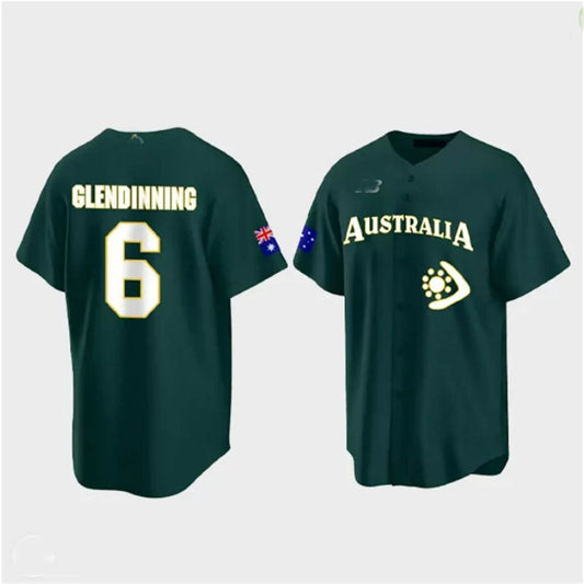 #6 Robbie Glendinning Australia Baseball 2023 World Baseball Classic Jersey ¨C Green Stitches Baseball Jerseys