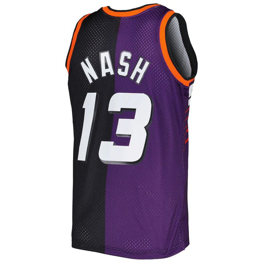 P.Suns #13 Steve Nash Mitchell & Ness Hardwood Classics 1996-97 Split Swingman Jersey Purple-Black Stitched American Basketball Jersey