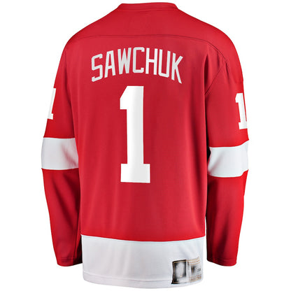 D.Red Wings #1 Terry Sawchuk Fanatics Branded Premier Breakaway Retired Player Jersey Red Stitched American Hockey Jerseys