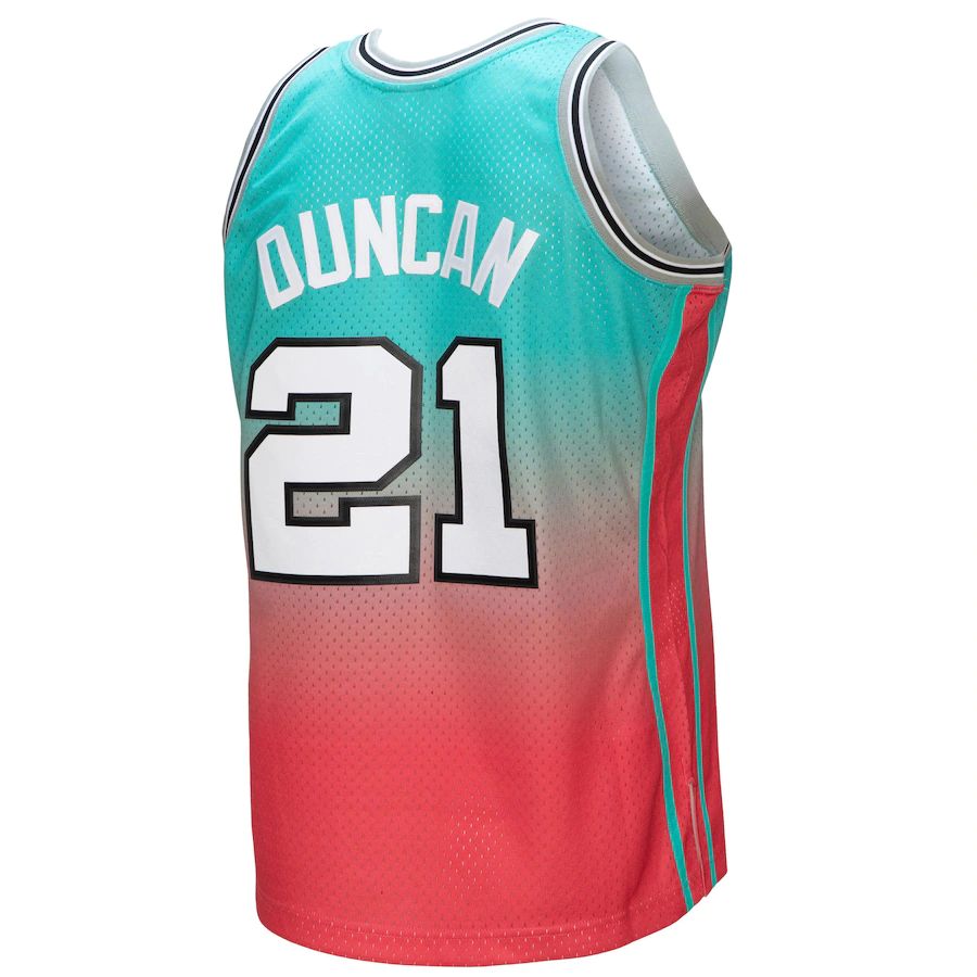 S.Antonio Spurs #21 Tim Duncan Mitchell & Ness 199899 Hardwood Classics Fadeaway Swingman Player Jersey PinkTeal Stitched American Basketball Jersey