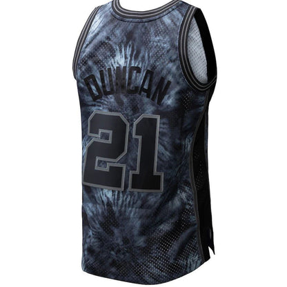 S.Antonio Spurs #21 Tim Duncan Mitchell & Ness Unisex Hardwood Classics 1998-99 Tie-Dye Swingman Jersey Black Stitched American Basketball Jersey