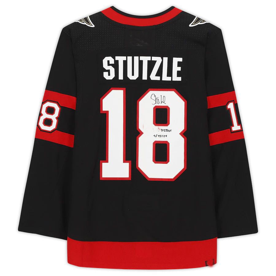 O.Senators #18 Tim Stutzle Fanatics Authentic Autographed with Debut 1-15-21 Inscription Black Stitched American Hockey Jerseys