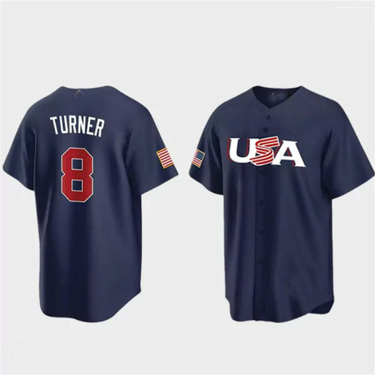 #8 Trea Turner USA Baseball 2023 World Baseball Classic Jersey ¨C Navy Stitches Baseball Jerseys