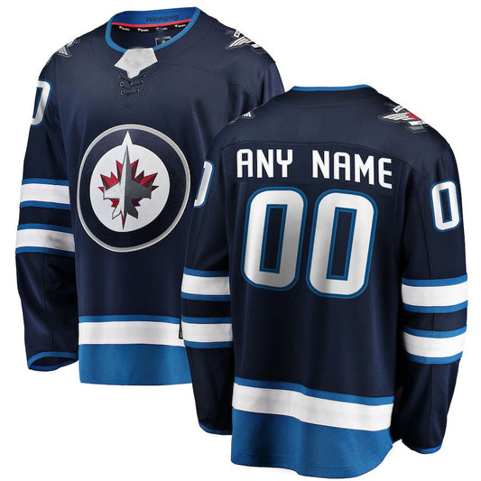 Custom W.Jets Fanatics Branded Home Breakaway  Navy Stitched American Hockey Jerseys