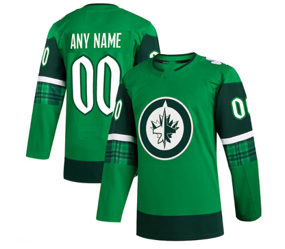 Custom W.Jets 2023 St. Patrick's Day Primegreen Authentic Jersey - Kelly Green Stitched American Hockey Jerseys