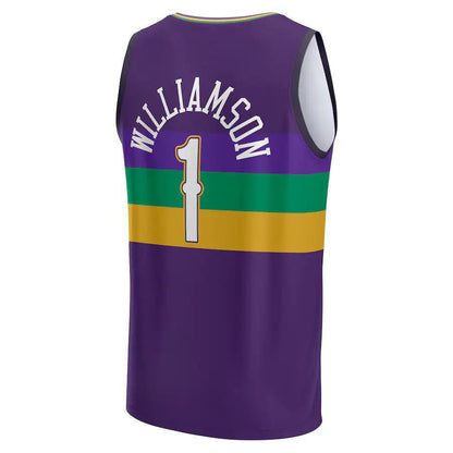 NO.Pelicans #1 Zion Williamson Fanatics Branded  2022-23 Fastbreak Jersey City Edition Purple Stitched American Basketball Jersey