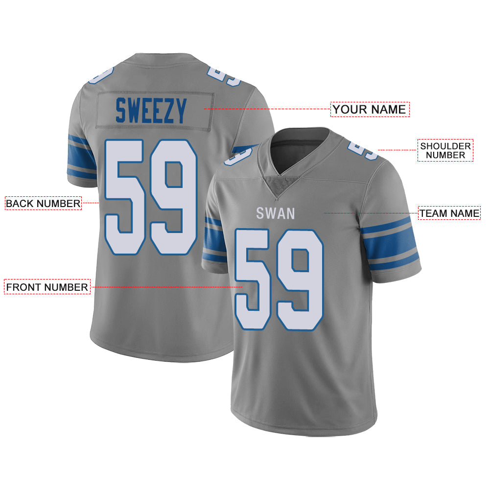 Custom D.Lions Stitched American Football Jerseys Personalize Birthday Gifts Grey Jersey