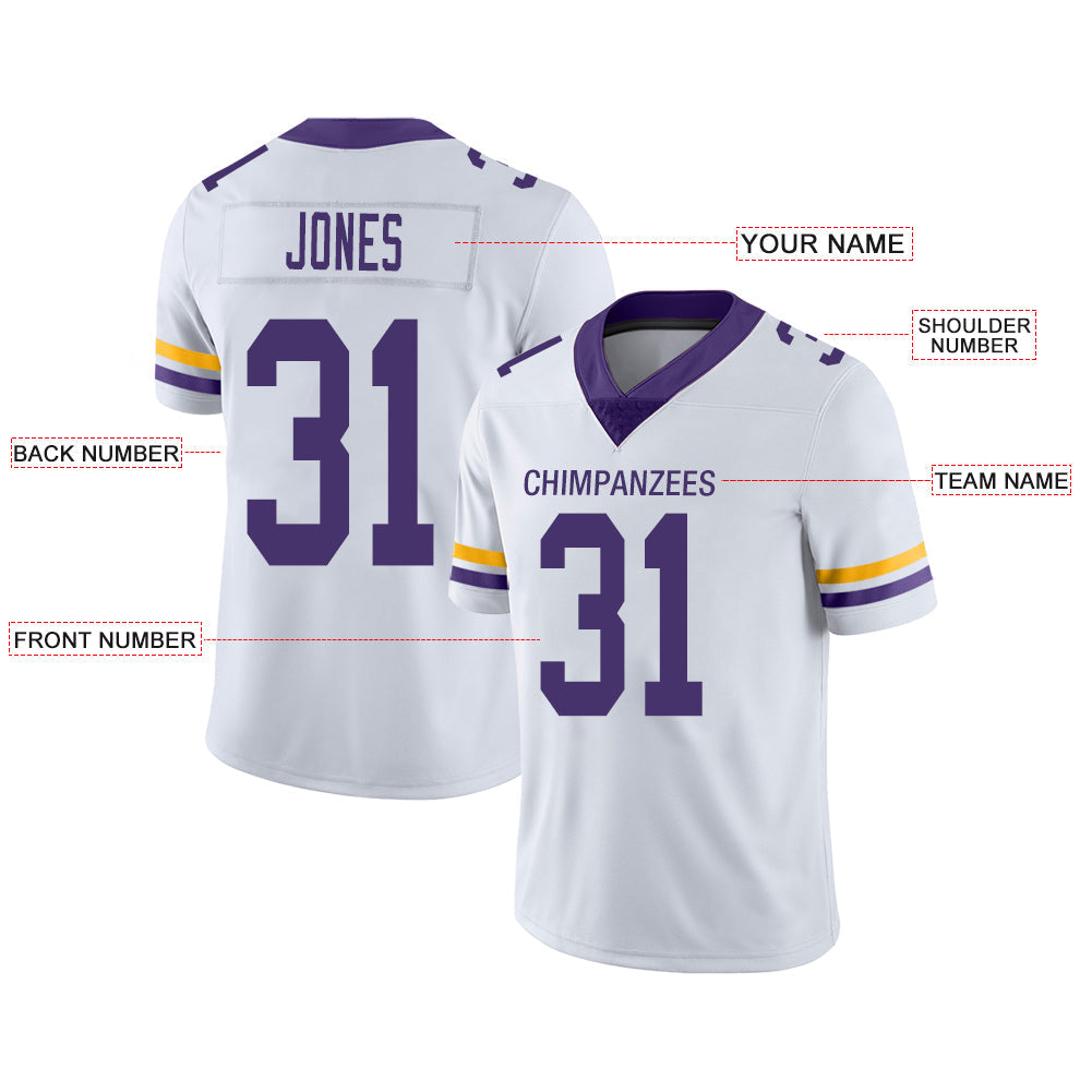 Custom MN.Vikings Stitched American Football Jerseys Personalize Birthday Gifts White Jersey